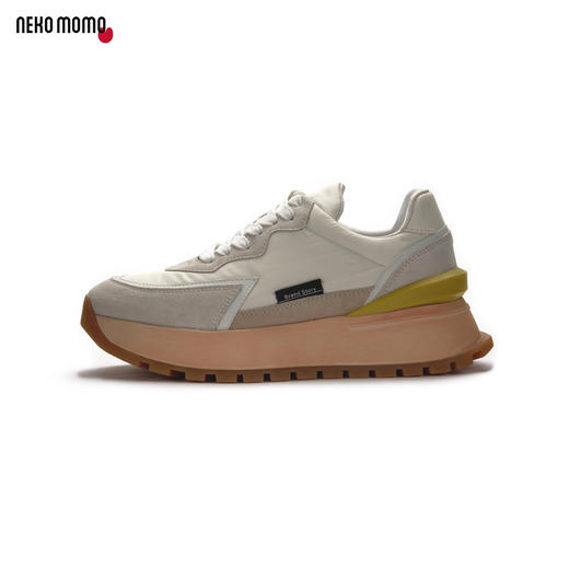 nekomomo2020秋季新款厚底圆头系带轻便防滑真皮百搭松糕女休闲运动老爹鞋 商品图1