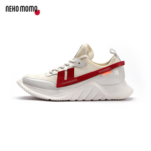 nekomomo2020年夏款牛漆皮拼接时尚潮流运动休闲小白鞋 商品图2