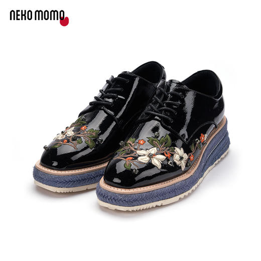 nekomomo漆皮碎花镶钻厚底布鲁克潮鞋 商品图1
