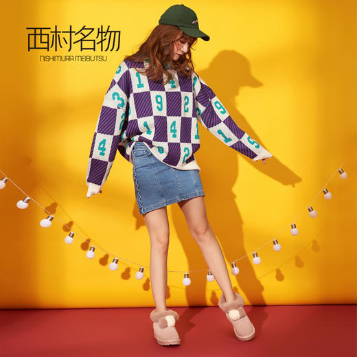 西村名物加厚雪地靴女冬季新款平底毛毛球雪地靴短靴女T284S41801 商品图3