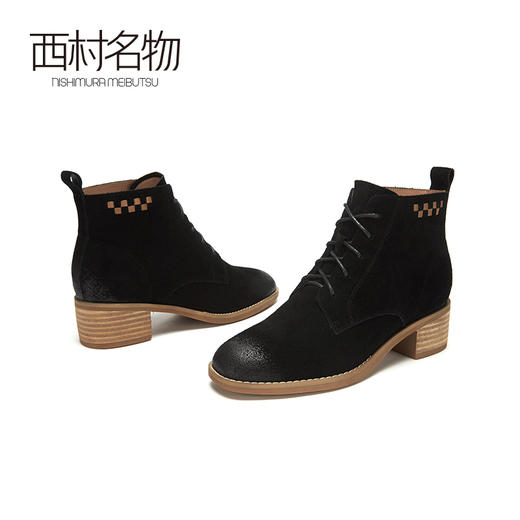 西村名物2020冬季新款马丁靴女系带中跟休闲时尚短靴X20DS40361 商品图3