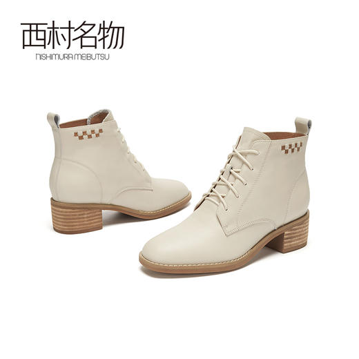 西村名物2020冬季新款马丁靴女系带中跟纯色休闲时尚短靴X20DS40362 商品图3