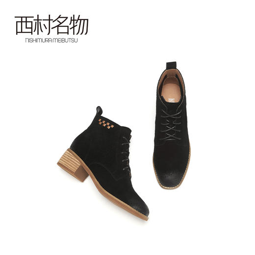 西村名物2020冬季新款马丁靴女系带中跟休闲时尚短靴X20DS40361 商品图2