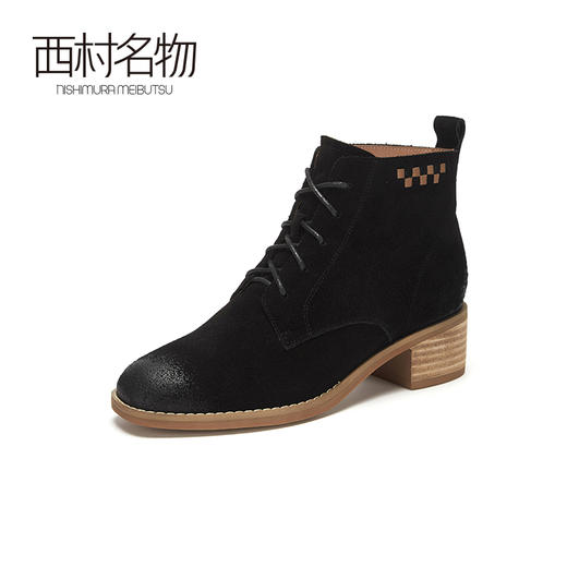 西村名物2020冬季新款马丁靴女系带中跟休闲时尚短靴X20DS40361 商品图4