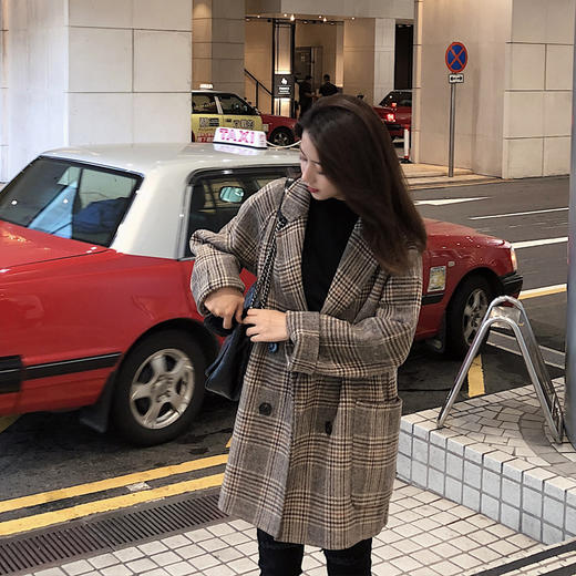 sandro carven19秋冬新款女格子双面羊绒大衣中长款羊毛呢子外套 商品图2