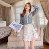 张心子初秋轻熟套装秋装2020新款气质蓝色毛衣格纹百褶裙两件套女U208122 商品缩略图1
