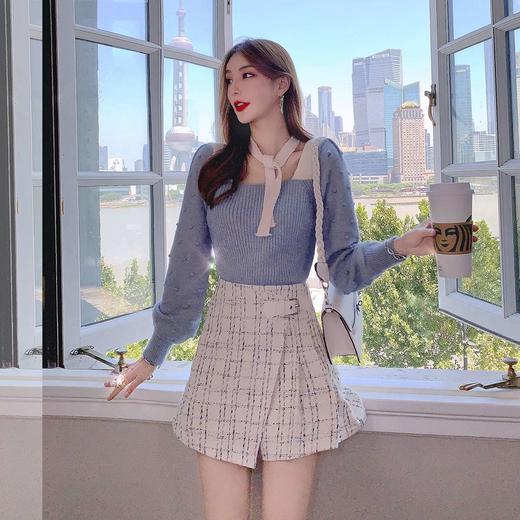 张心子初秋轻熟套装秋装2020新款气质蓝色毛衣格纹百褶裙两件套女U208122 商品图2