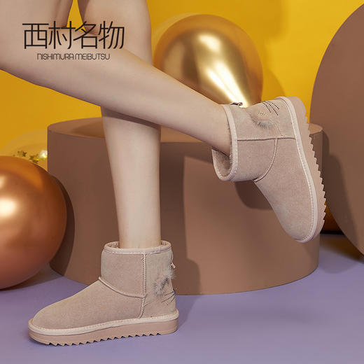 西村名物2020冬季新款雪地靴女平底加绒毛毛短靴防滑T29DS40891 商品图2