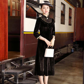 DLQ-A2684轻奢名媛连衣裙女中长款秋冬丝绒中式礼服