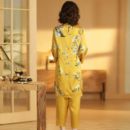 上海旗袍厂AYK-QF-190720印花旗袍唐装女长款+女裤秋季复古民国风修身旗袍唐装套装女 商品图2