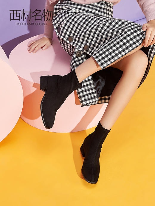 西村名物2020冬季新款弹力靴女时尚中跟网红百搭显瘦短靴	 T29DS40861 商品图2
