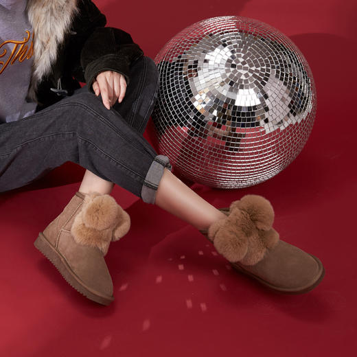 西村名物加厚雪地靴秋冬新款毛毛女士短靴平底耐磨防滑T284S42601 商品图3