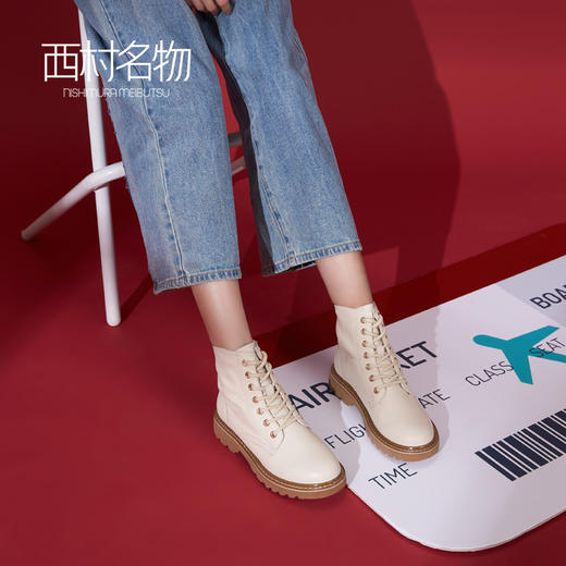 西村名物商场同款厚底马丁靴女2020新款防滑耐磨皮短靴子T284S42951 商品图1