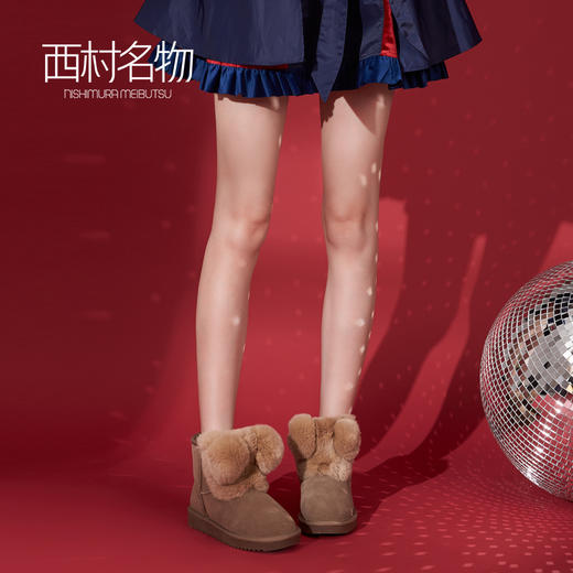 西村名物加厚雪地靴秋冬新款毛毛女士短靴平底耐磨防滑T284S42601 商品图2