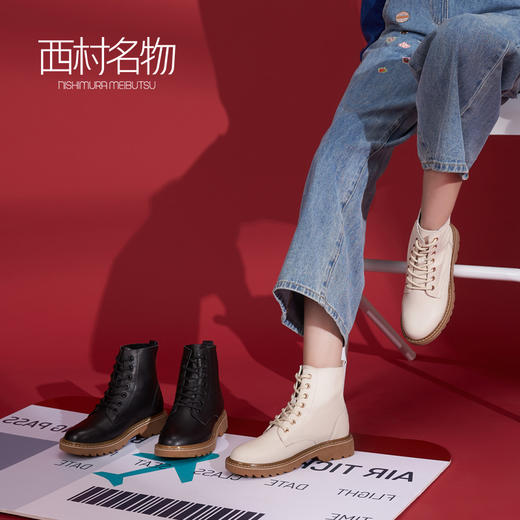 西村名物商场同款厚底马丁靴女2020新款防滑耐磨皮短靴子T284S42951 商品图0