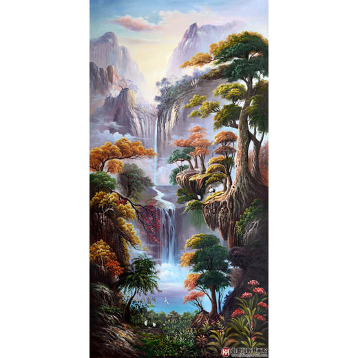 郑一坡《林间听泉》80×160cm 油画竖幅作品 餐厅/茶室/卧室挂画 商品图1