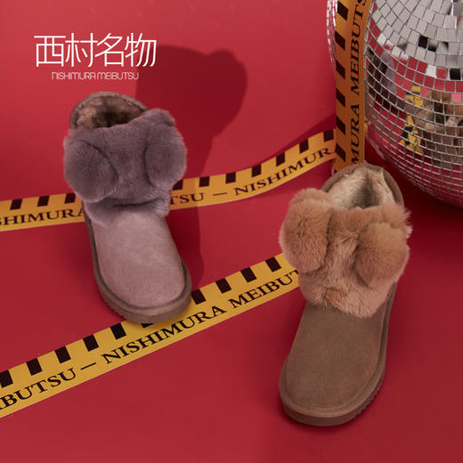 西村名物加厚雪地靴秋冬新款毛毛女士短靴平底耐磨防滑T284S42601 商品图0