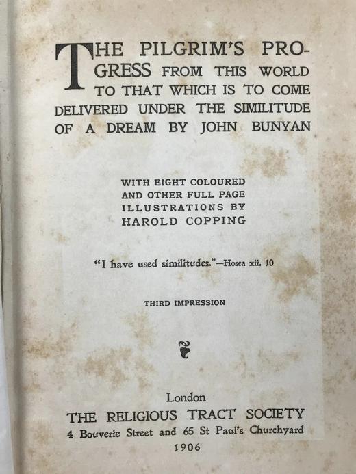 1906年 班扬《天路历程》 8幅彩色与多幅黑白插图 漆布精装大32开 封面贴画 商品图2