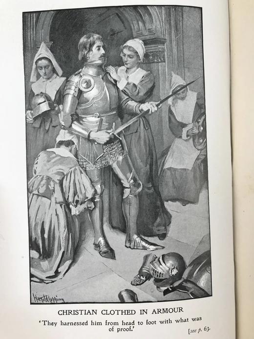 1906年 班扬《天路历程》 8幅彩色与多幅黑白插图 漆布精装大32开 封面贴画 商品图10