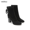 westory秋季瘦瘦冬靴粗跟尖头短筒女短靴高跟鞋W274S80501 商品缩略图3