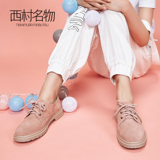 西村名物休闲小皮鞋女2020春夏新款平底系带软磨砂皮舒适鞋T29AM13481 商品图2