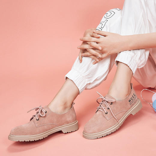 西村名物休闲小皮鞋女2020春夏新款平底系带软磨砂皮舒适鞋T29AM13481 商品图1