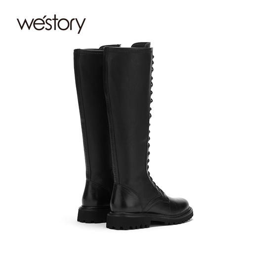 westory2020早秋新品马丁靴女鞋平底牛皮革系带长靴W20DQ80171 商品图2