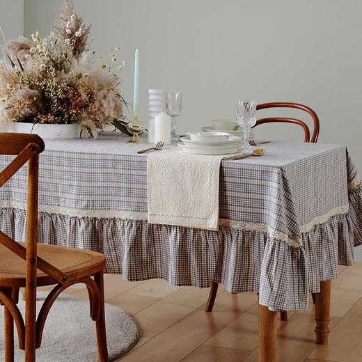 方桌布复古蕾丝格纹餐桌布艺 商品图1
