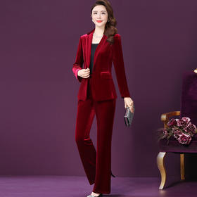 WXY-W-ANE-8537金丝绒西装两件套女时尚洋气百搭减龄套装