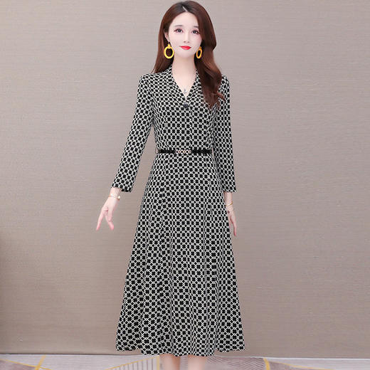 YWE-HSY-M2C021新款修身气质减龄长袖时尚格子连衣裙 商品图0
