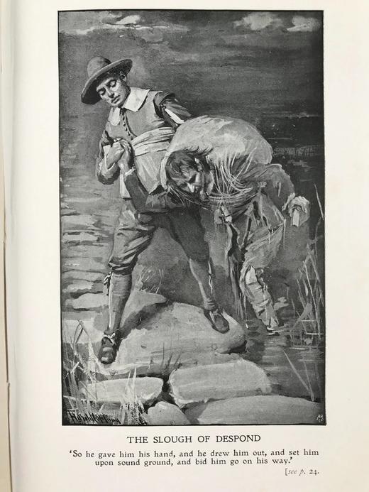 1906年 班扬《天路历程》 8幅彩色与多幅黑白插图 漆布精装大32开 封面贴画 商品图7