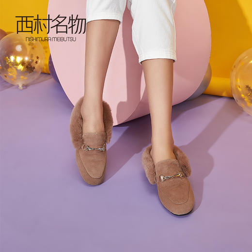 西村名物2020冬季新款毛毛鞋女穆勒拖鞋时尚平底圆头加绒鞋T29CM33391 商品图1