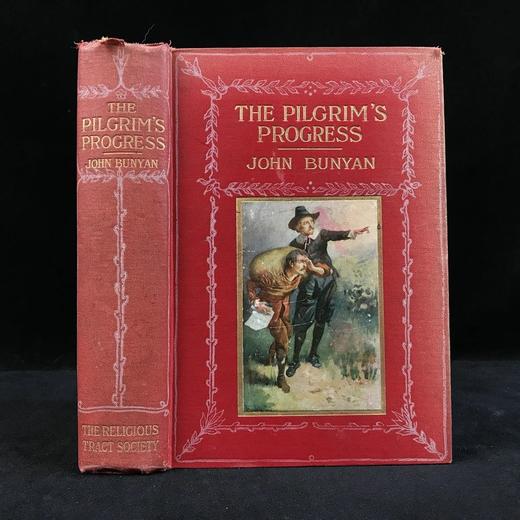 1906年 班扬《天路历程》 8幅彩色与多幅黑白插图 漆布精装大32开 封面贴画 商品图0