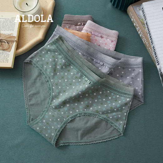 雅黛丽内裤女士蕾丝边印花舒适中腰纯棉裆部亲肤内裤5条混色装DYK03073(5条装) 商品图0