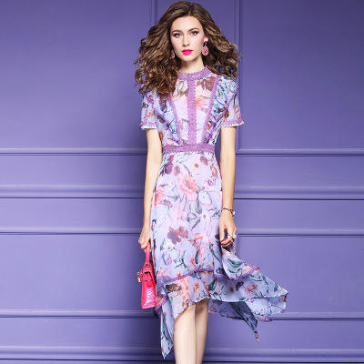 FMY-F20XL31530短袖法式显瘦不规则裙雪纺连衣裙 商品图0