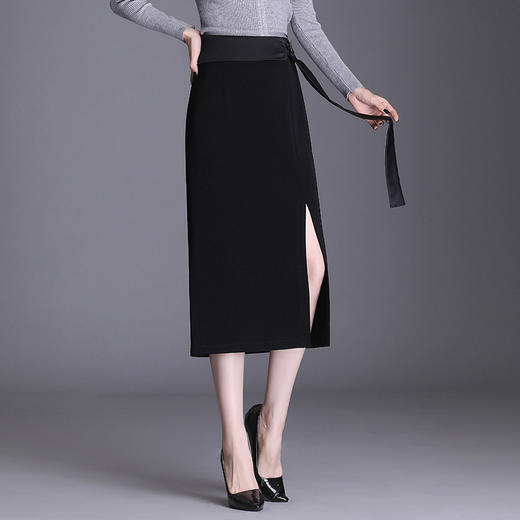 修身显瘦,高腰中长款包臀侧开叉半身裙al-6568