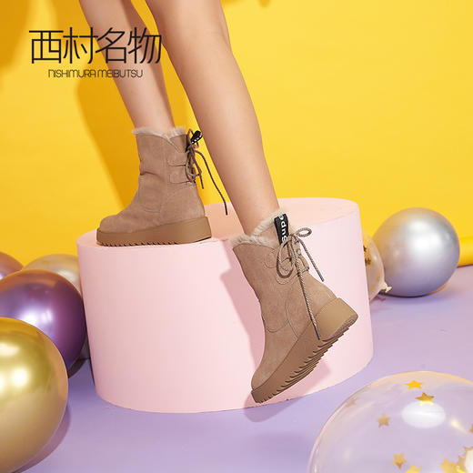 西村名物2020冬季新款雪地靴女懒兔毛防滑真皮厚底保暖靴子T29DS41671 商品图3