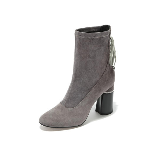 westory秋季瘦瘦冬靴粗跟尖头短筒女短靴高跟鞋W274S80501 商品图1