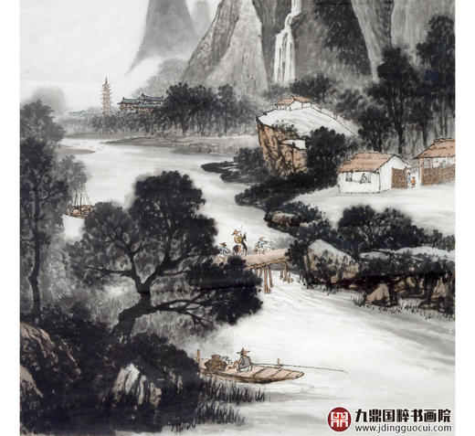 侯志明《春江烟雨》68*138cm/34*138cm*2 山水中堂作品 玄关挂画 商品图4