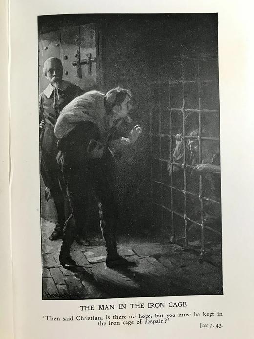 1906年 班扬《天路历程》 8幅彩色与多幅黑白插图 漆布精装大32开 封面贴画 商品图12