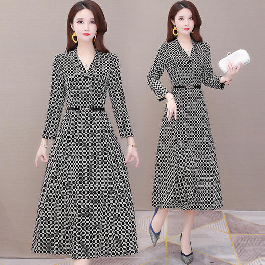 YWE-HSY-M2C021新款修身气质减龄长袖时尚格子连衣裙 商品图1