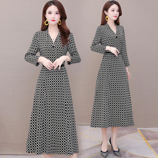 YWE-HSY-M2C021新款修身气质减龄长袖时尚格子连衣裙 商品图2