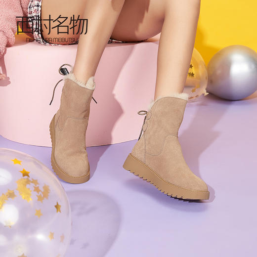 西村名物2020冬季新款雪地靴女懒兔毛防滑真皮厚底保暖靴子T29DS41671 商品图1