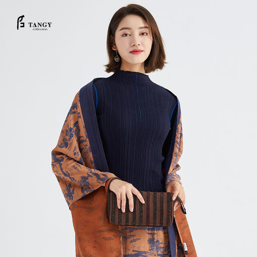 TANGY Collection / 天意精品 烟蓝系列 长绒棉羊绒线迹毛衫 商品图2