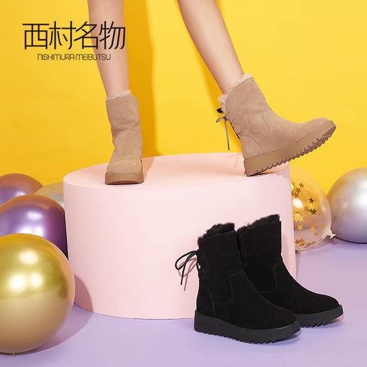 西村名物2020冬季新款雪地靴女懒兔毛防滑真皮厚底保暖靴子T29DS41671 商品图2