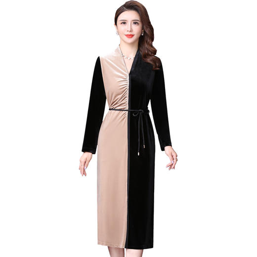 WXY-W-PS-003新款秋装法式复古V领名媛气质修身裙子 商品图2