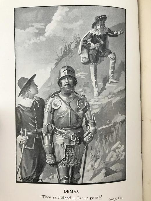 1906年 班扬《天路历程》 8幅彩色与多幅黑白插图 漆布精装大32开 封面贴画 商品图8