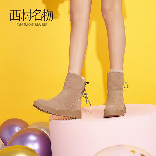 西村名物2020冬季新款雪地靴女懒兔毛防滑真皮厚底保暖靴子T29DS41671 商品图0