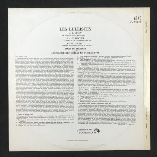 LP黑胶唱片 吕利《和平的寺院》组曲 约翰·菲舍尔《春天日记》 乔治·莫法特《贵族青年》 商品图1