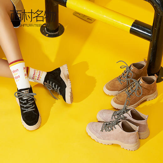 西村名物马丁靴女2020冬季新款时尚英伦风厚底短靴子T29DS43281 商品图0